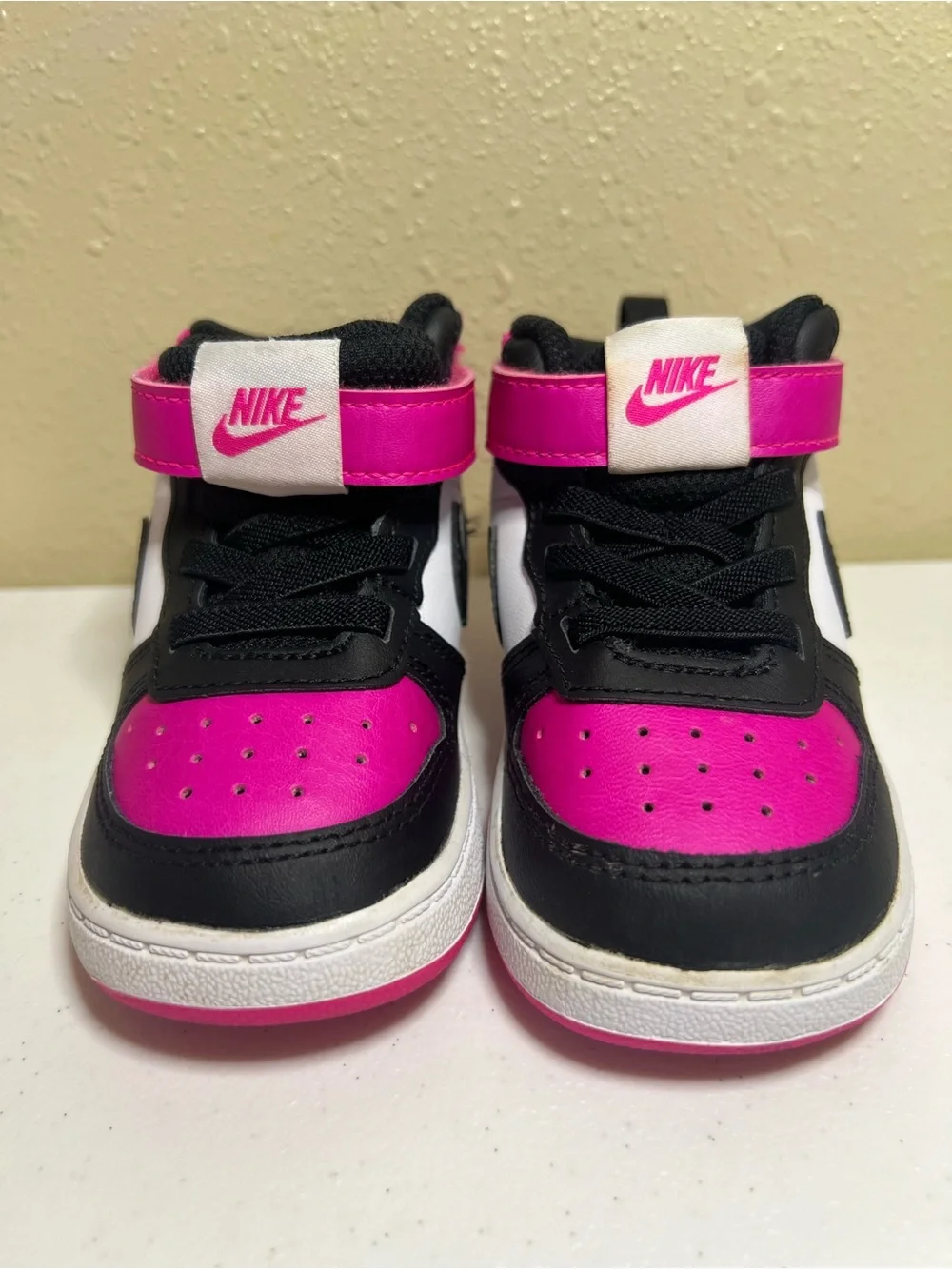 Nike Kids High-Top Sneakers in Black, White & Pink
